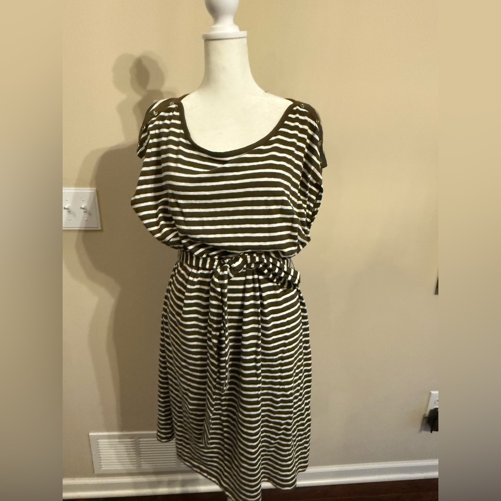 NWT Talbots Olive and White Striped Midi Dress Sz XL p